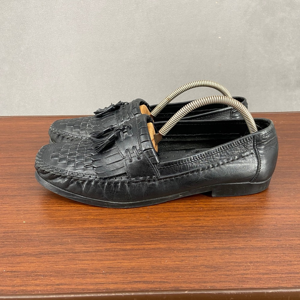 Nunn Bush Mens Vintage Black Leather Woven Kiltie Tassel Loafers 84111 001 10 M